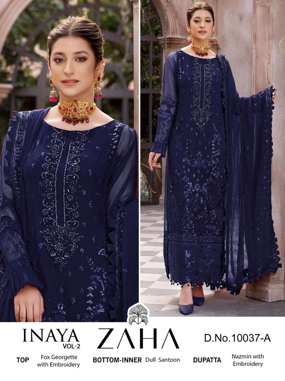 zaha 10037 hit designs colours georgette embroidered fancy salwar suits collection surat
