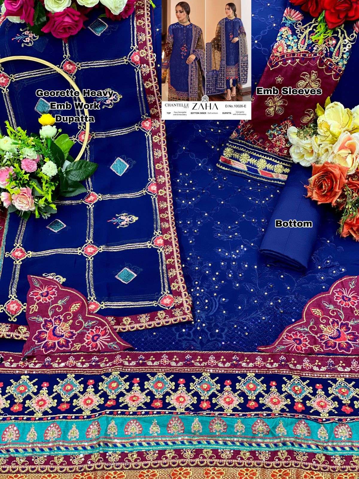 zaha chantelle vol-3 10026a-10026e series georgette designer party wear pakisatni salwar suits wholesaler surat