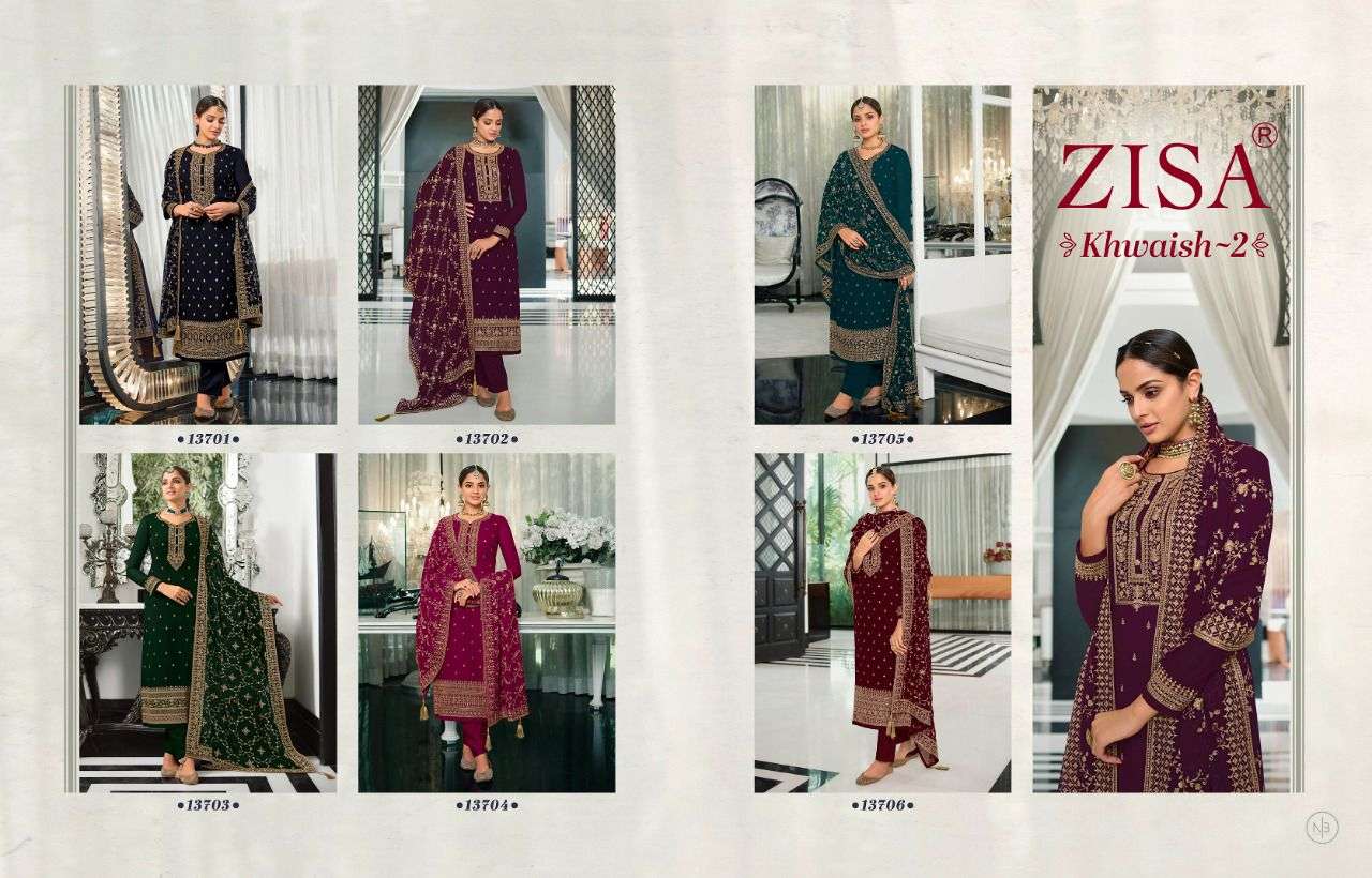 zisa khwaish vol 2 13701-13706 series fancy georgette embroidered work salwar suits surat