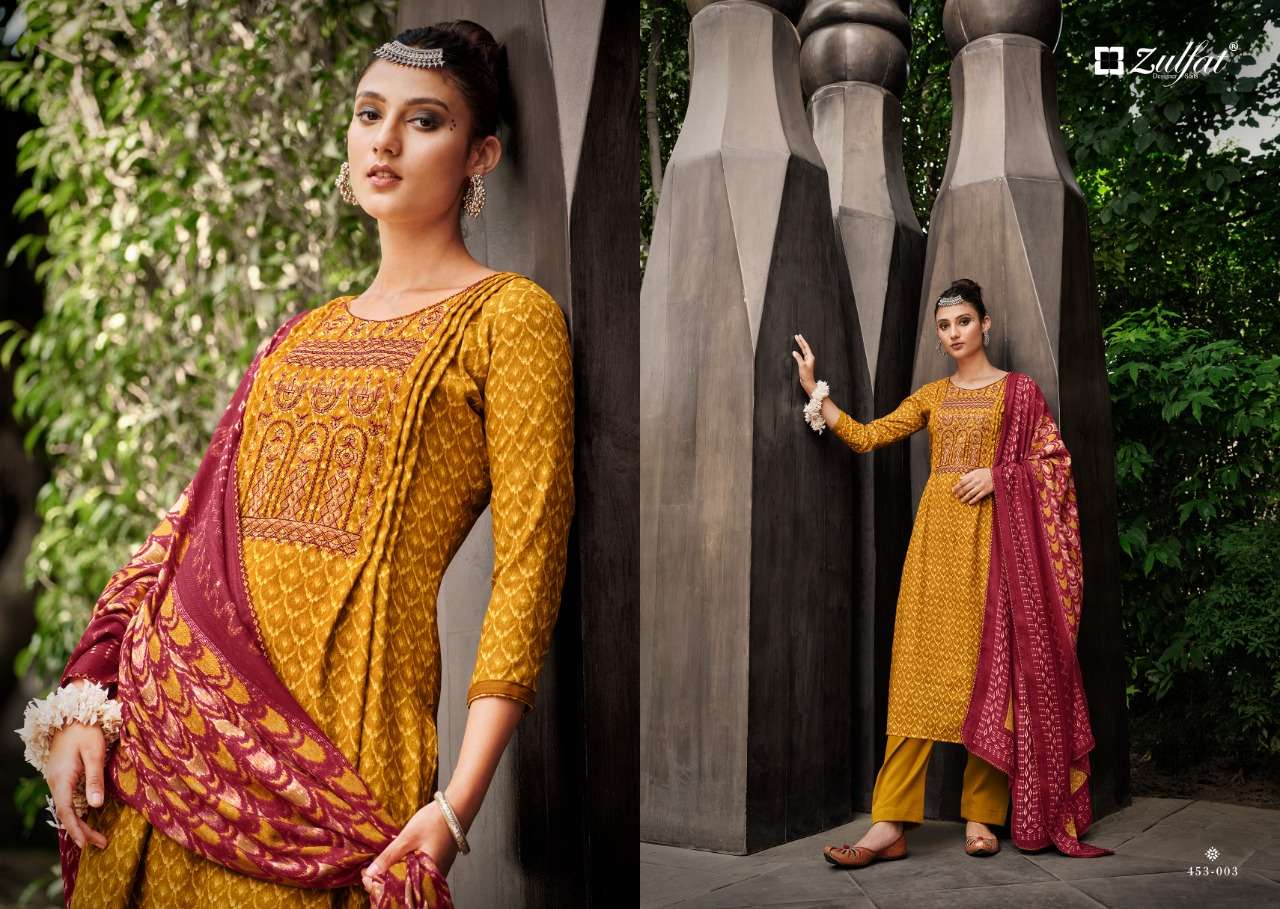 zulfat designer amanda pure wool pashmina salwar kameez wholesale price surat