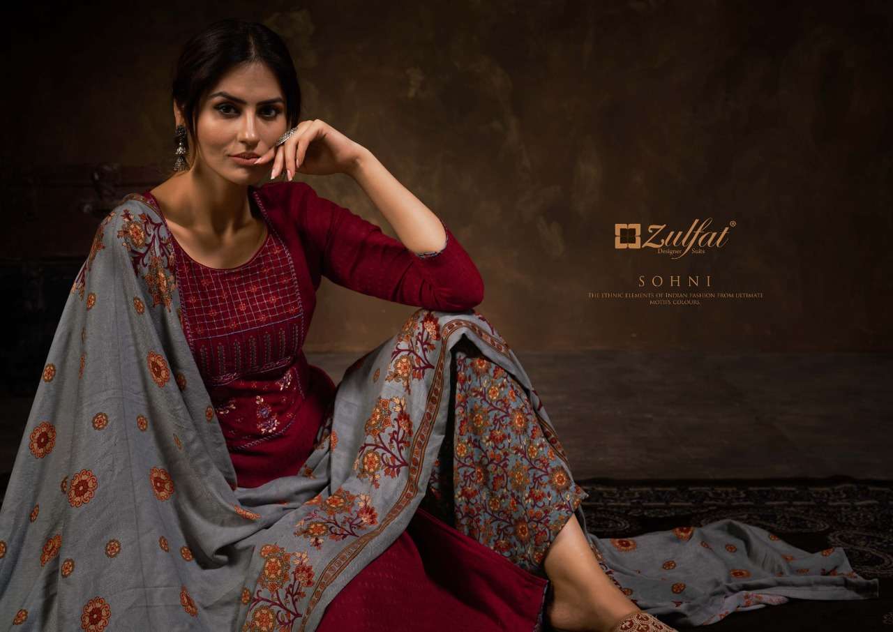 zulfat designer sohni pure wool pashmina dress material collection wholesale price surat