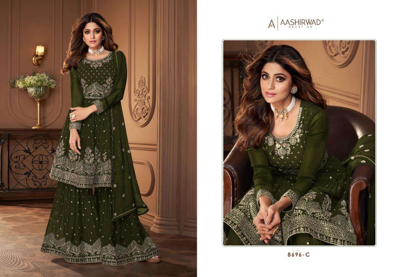 aashirwad creation heroine gold real georgette party wear collection wholesale price surat