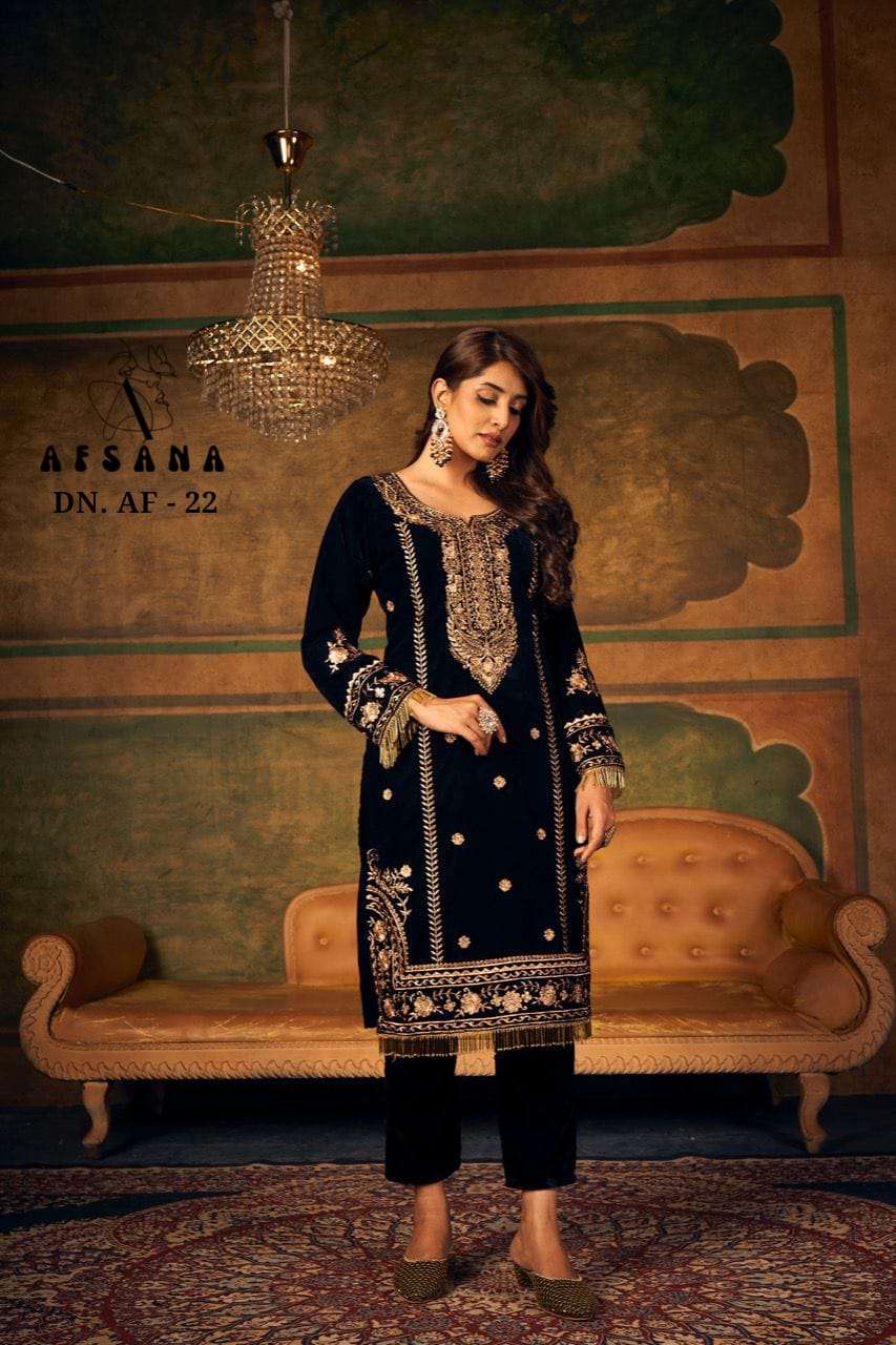 afsana af-22 pure 9000 velvet with designer embroidery collection wholesale price supplier surat
