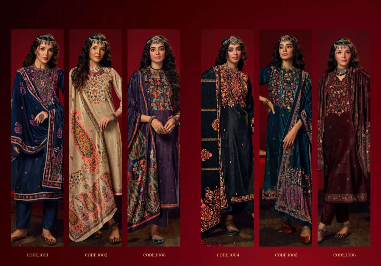 ajraa makhmali vol-4 1001-1006 pure 9000 velvet designer work salwar kameez wholesale price 