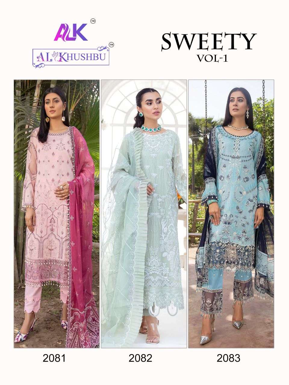 al kushbu sweety vol-1 2081-2083 series georgette embroidred pakistani salwar kameez online shopping surat