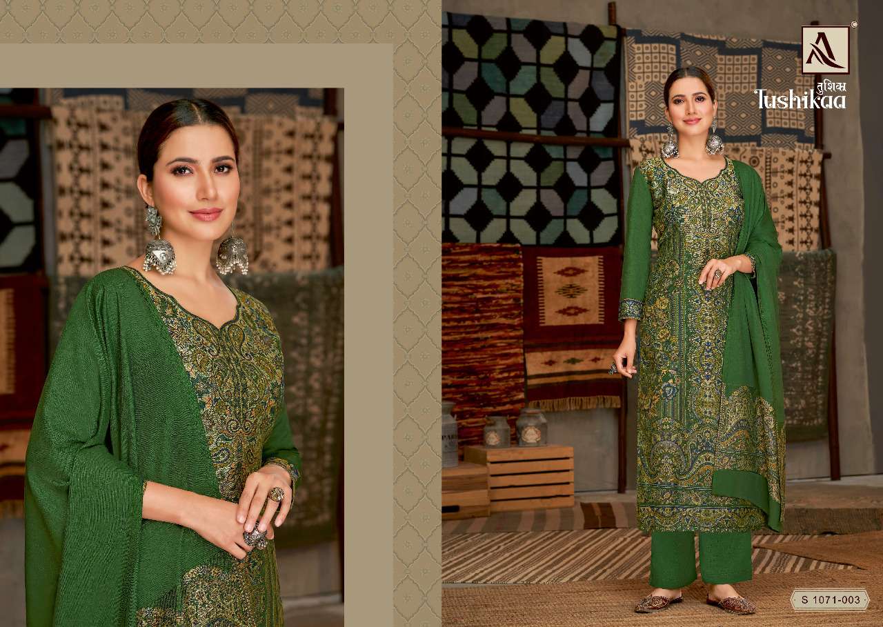 alok suits tushikaa pure hand weave woollen pashmina dress material collection surat