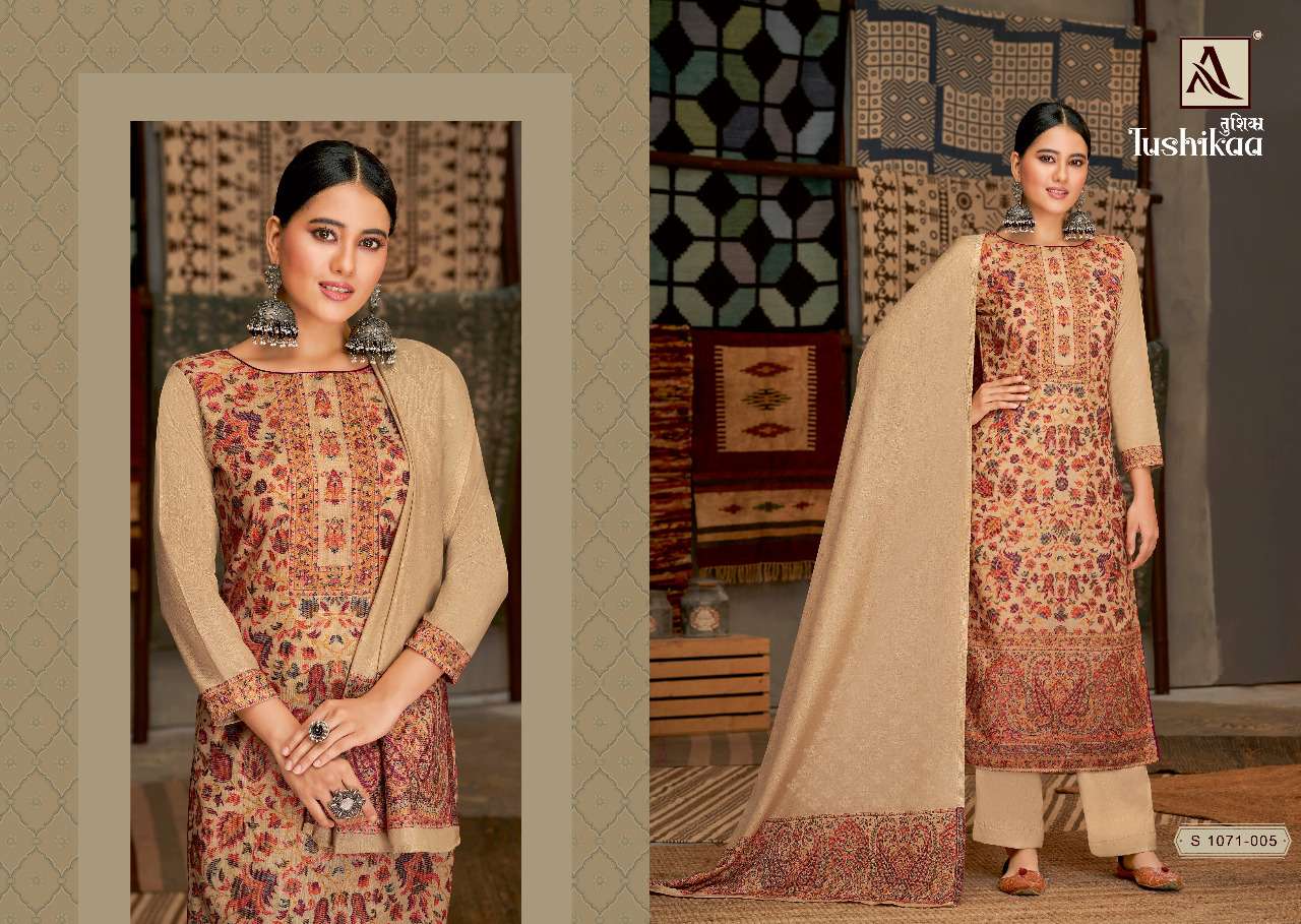 alok suits tushikaa pure hand weave woollen pashmina dress material collection surat