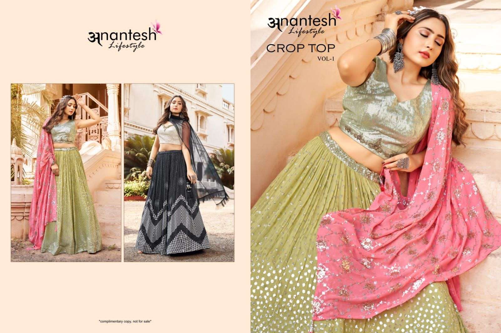 anantesh lifestyle crop top vol-1 ready made designer georgette party wear lehenga wholesale price surat 