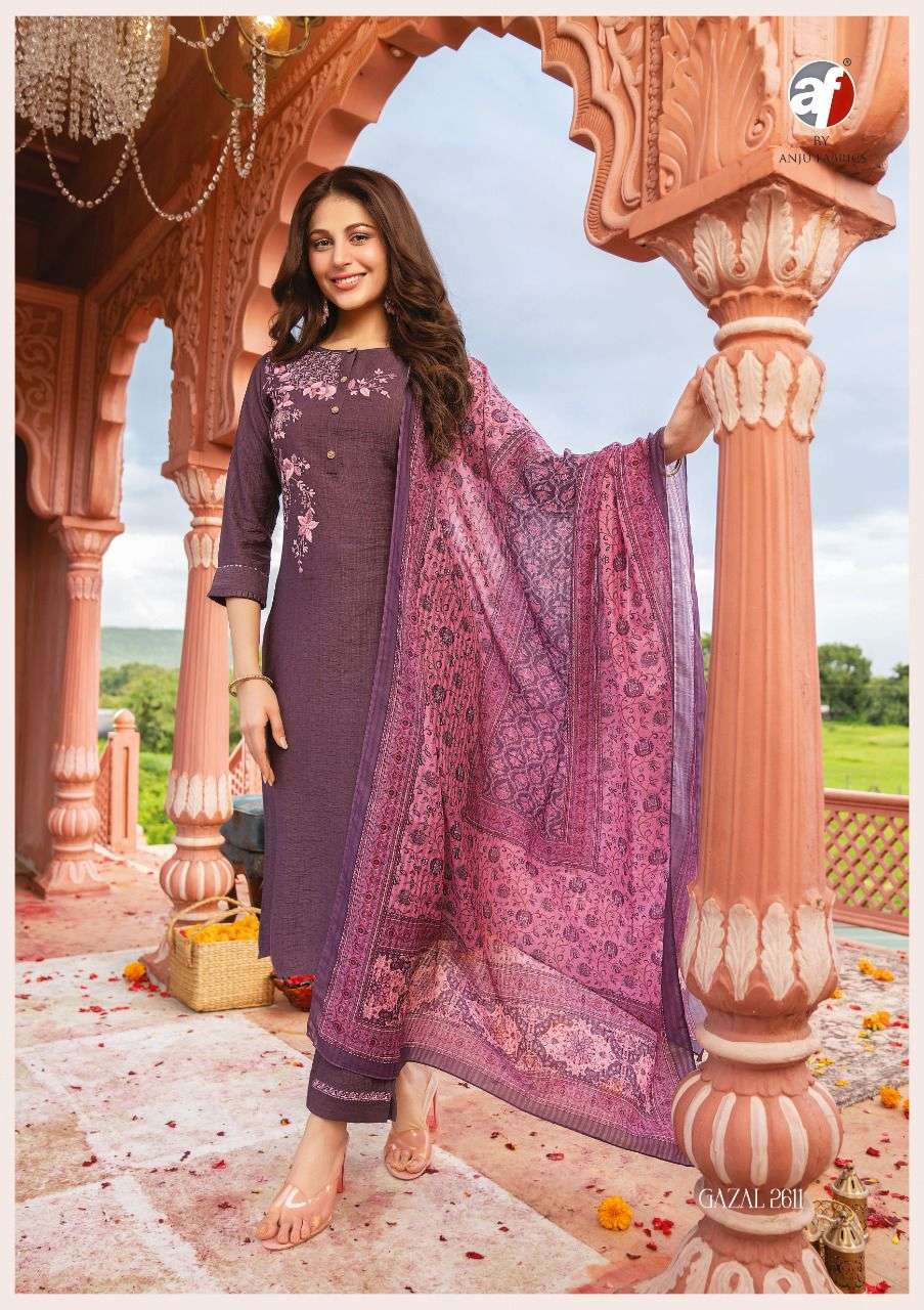 anju fabrics ghazal 2611-2616 series fancy kurtis pant with digital printed dupatta set wholesale price