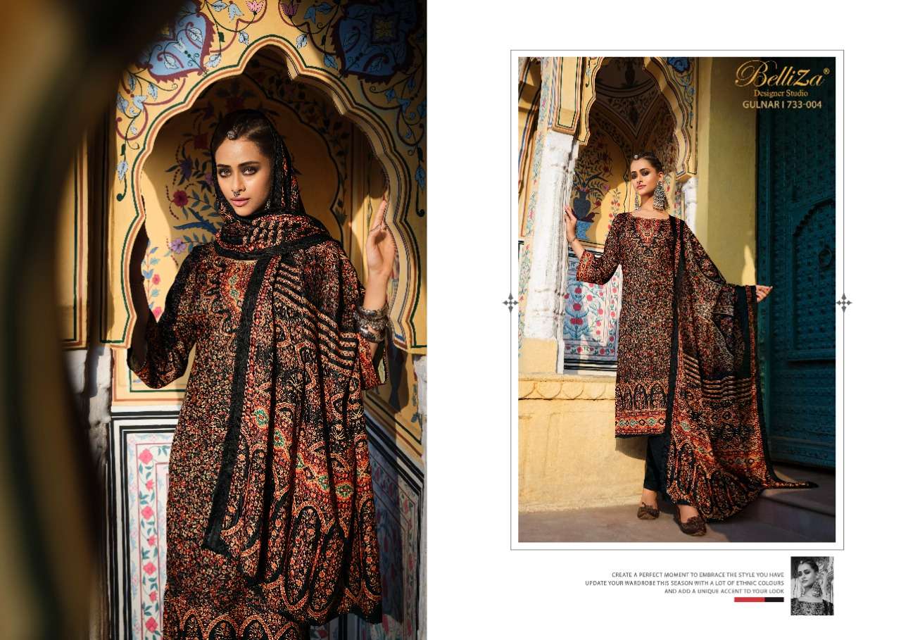 belliza designer gulnar pure wool pashmina exclusive digital printed dress material collection 