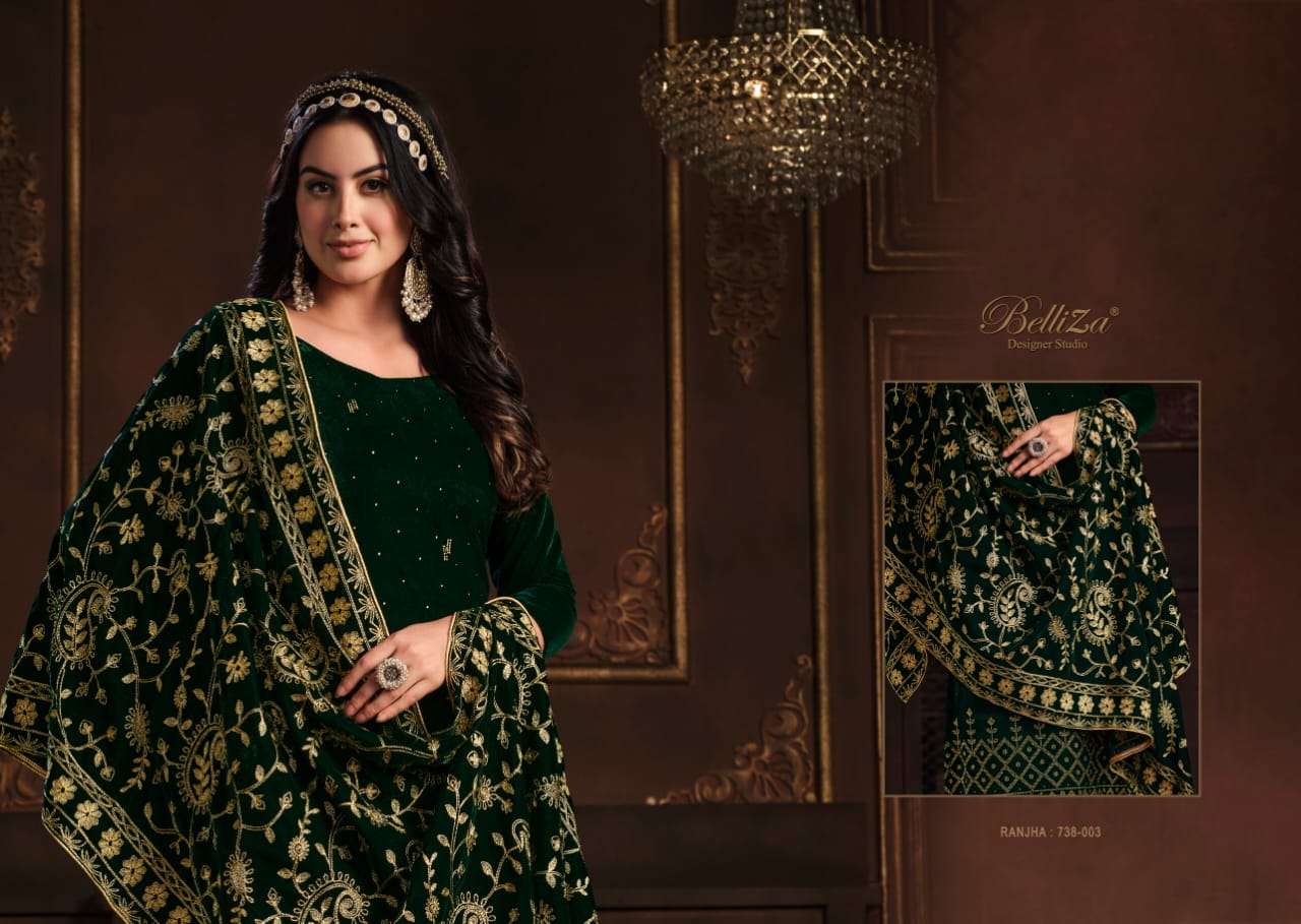 belliza designer ranjha catalogue pure 9000 velvet exclusive swarovski work salwar suits wholesale price 