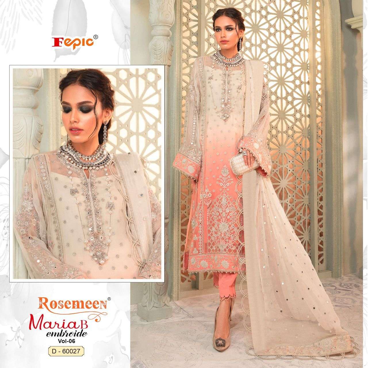 fepic rosemeen maria b embroide vol-6 60023-60028 series georgette fancy embroidered work collection surat
