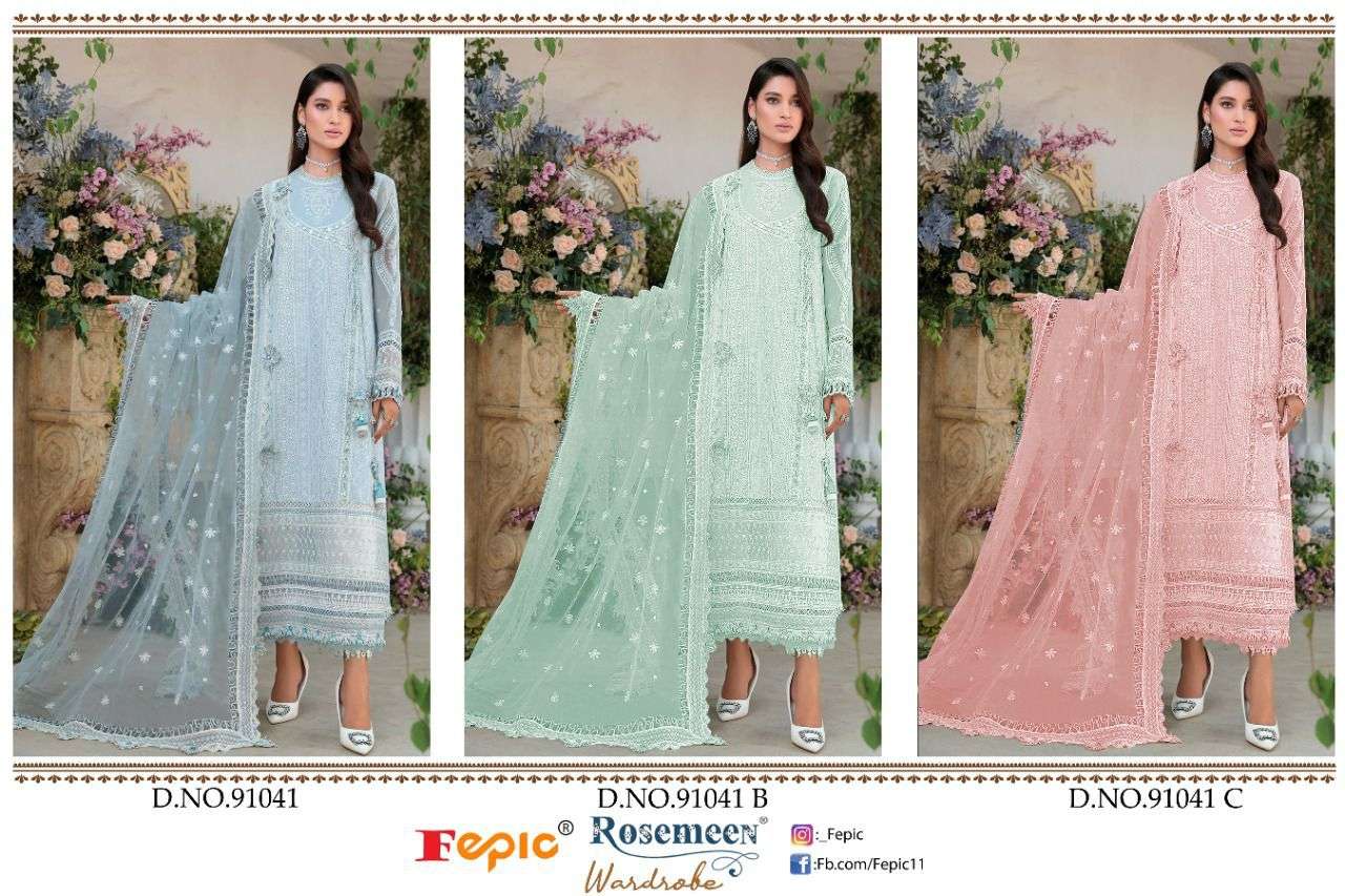 fepic rosemeen wardrob 91041 colour series pakistani net fabric designer salwar kameez online shopping surat 
