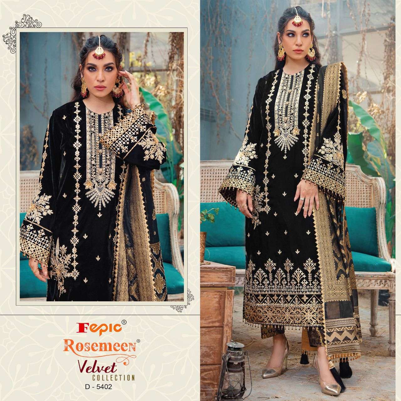 fepic rosmeen velvet collection 5401-5403 series designer pakistani party wear dress online dealer surat market 