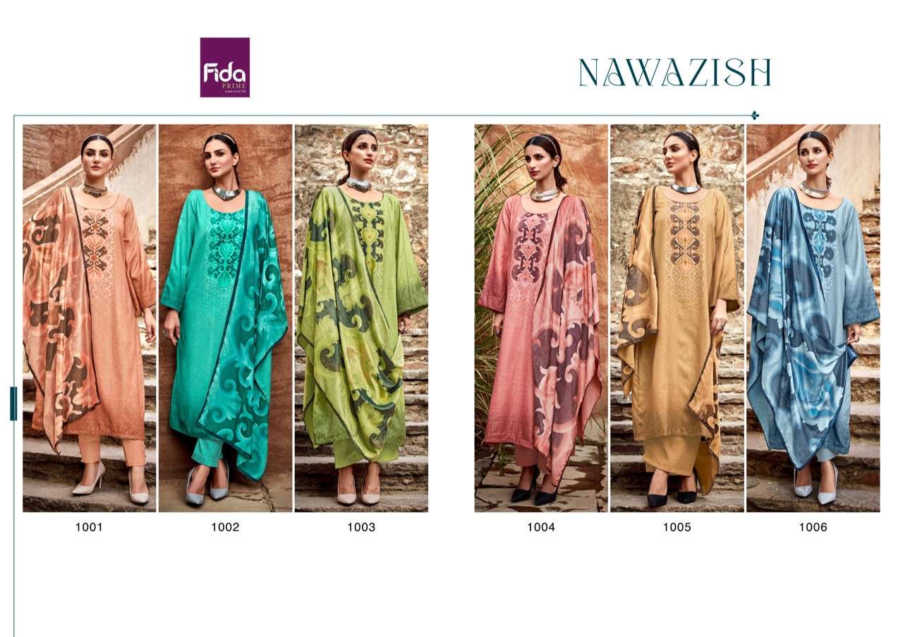 fida nawazish digital wool pashmina winter wear unstich suits collection wholesaler surat
