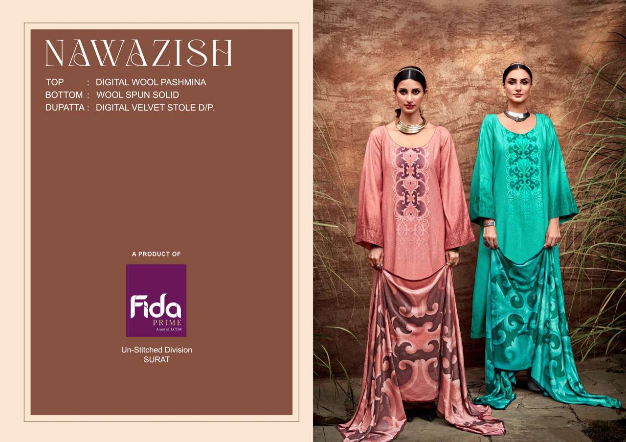 fida nawazish digital wool pashmina winter wear unstich suits collection wholesaler surat