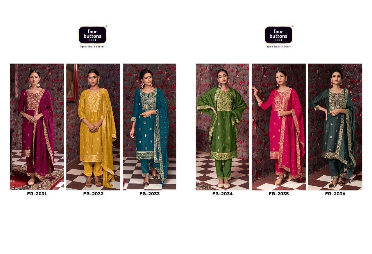 fourbutton Khwaab 2031-2036 series meenakari jaqaurd full stich salwar suits collection surat