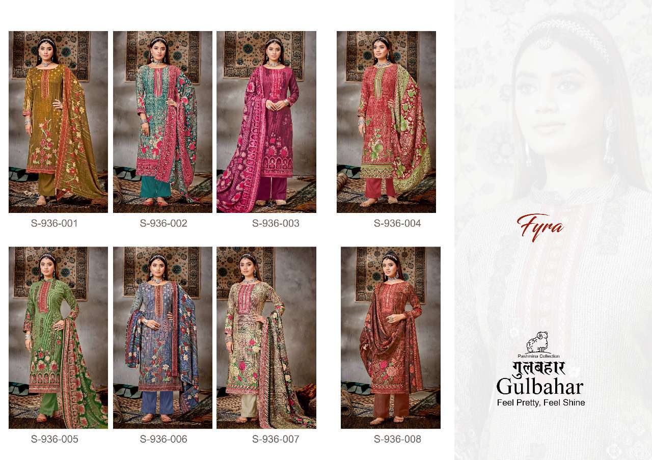 fyra designing gulbahar low range pure pashmina salwar suits catalogue wholesaler surat