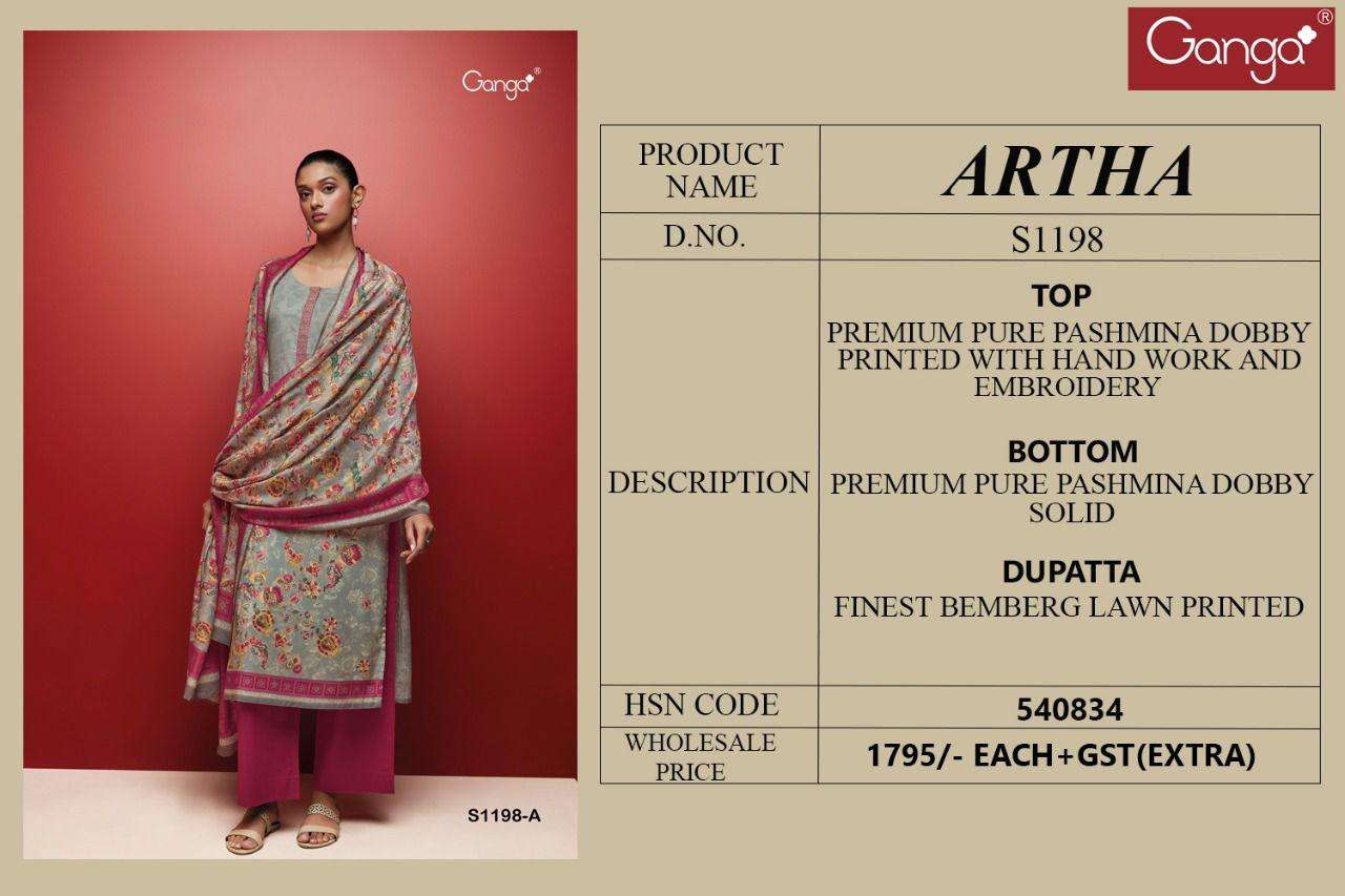 ganag suits artha 1198 series latest pashmina salwar kameez collectiion buy online surat 