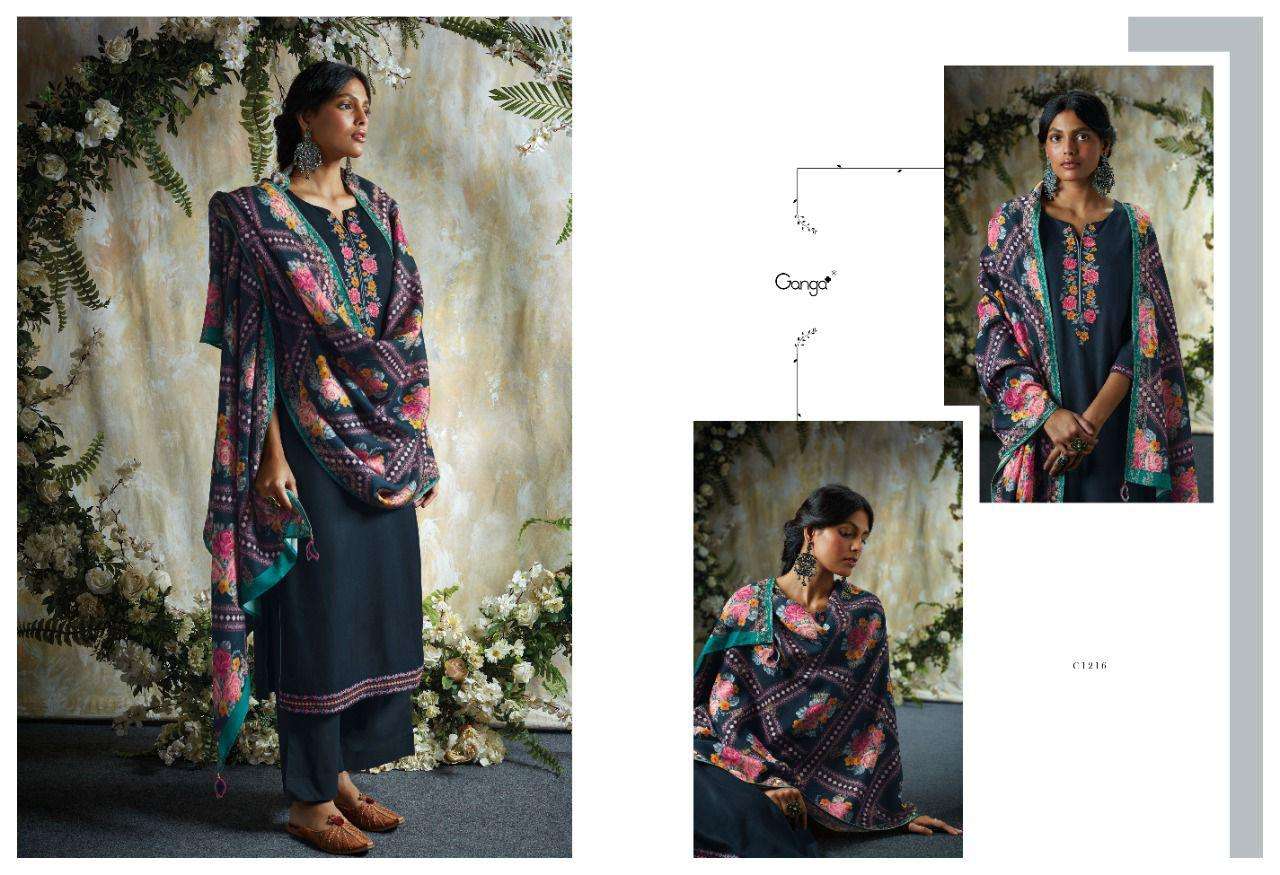 ganga ahama 1211-1216 series pure wool pashmina fancy salwar kameez wholesale price 