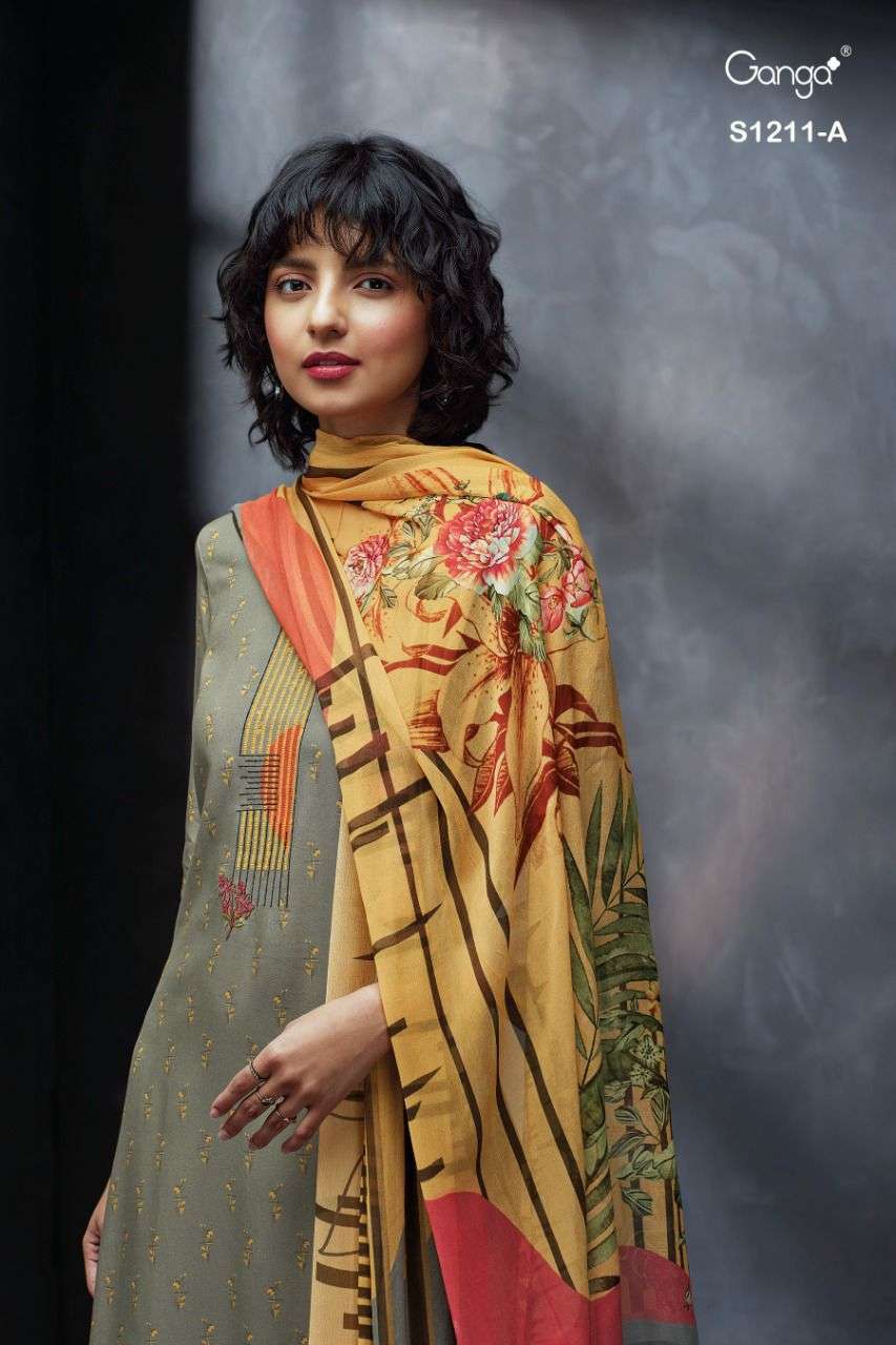 ganga anala 1211 premium wool pashmina dobby printed with embroidery salwar suits