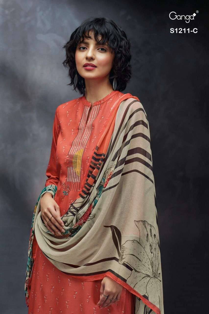 ganga anala 1211 premium wool pashmina dobby printed with embroidery salwar suits