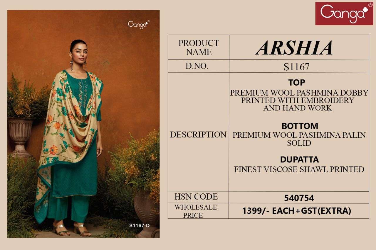 ganga arisha 1167 colour series wool pasmina designer exclusive salwar kameez wholesale dealer surat