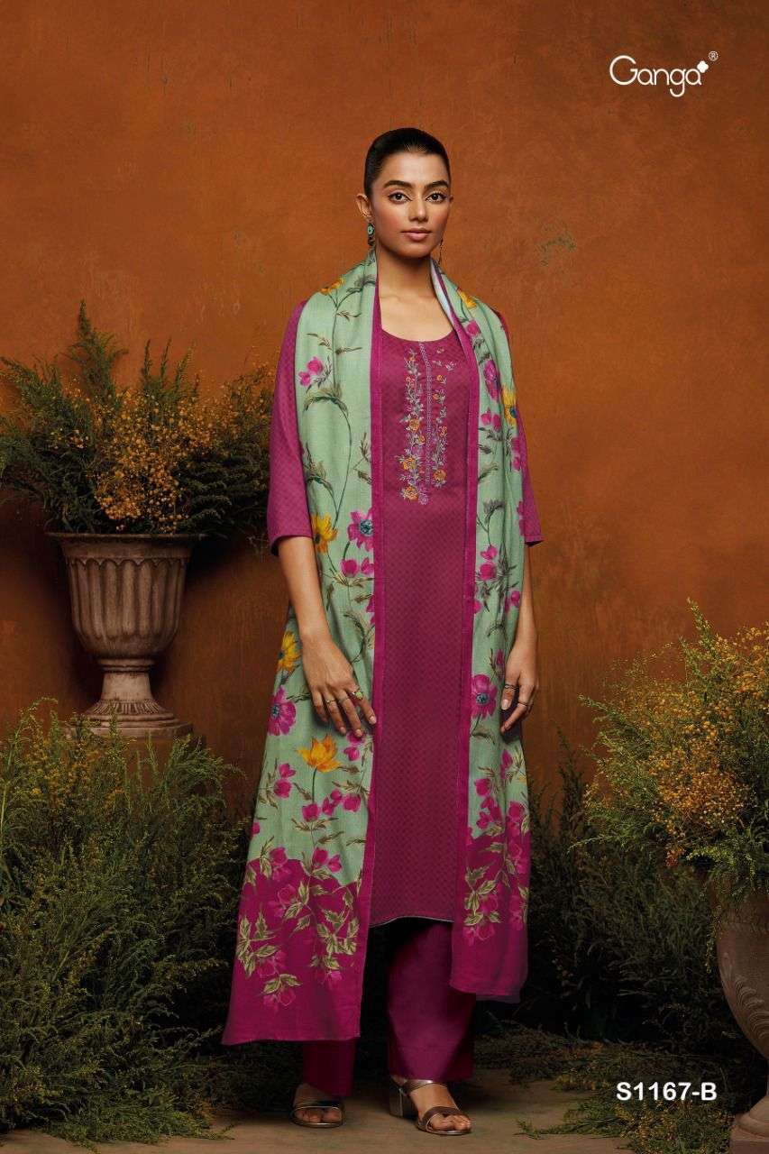 ganga arisha 1167 colour series wool pasmina designer exclusive salwar kameez wholesale dealer surat