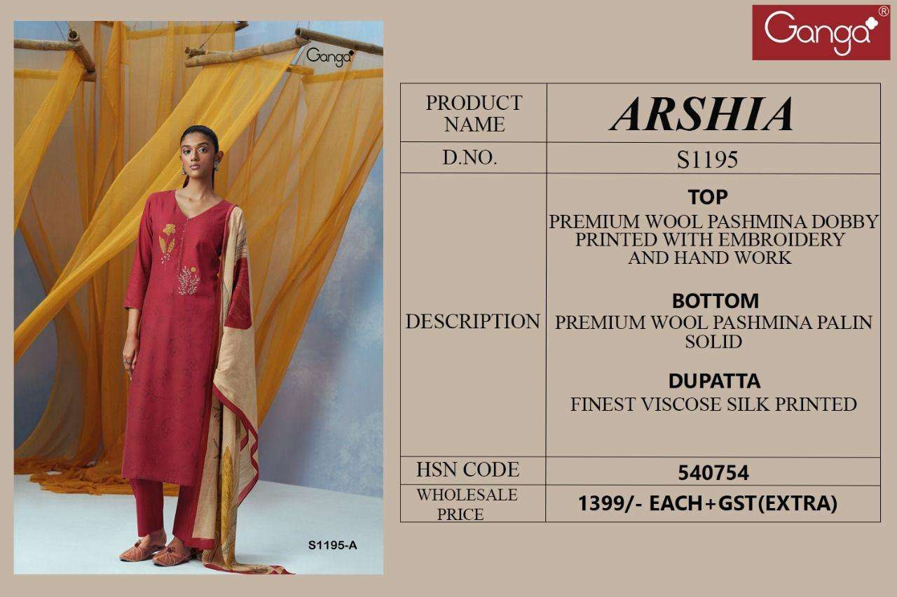 ganga arshia 1195 premium wool pashmina salwar suits collection wholesale price surat