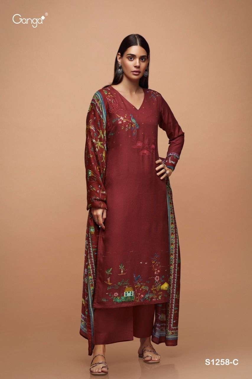 ganga artha 1258 premium wool pashmina unstich punjabi dresses collection surat