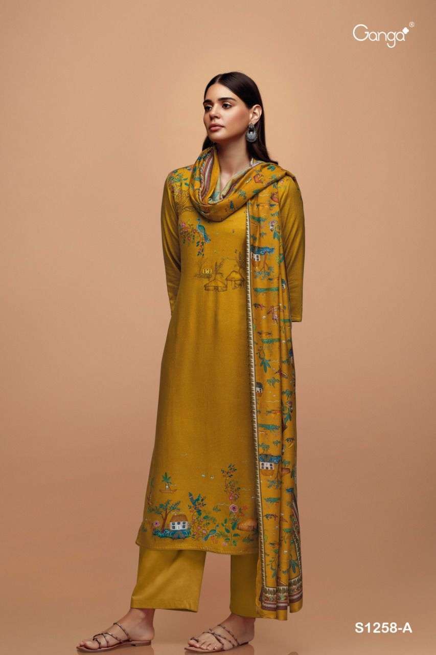 ganga artha 1258 premium wool pashmina unstich punjabi dresses collection surat