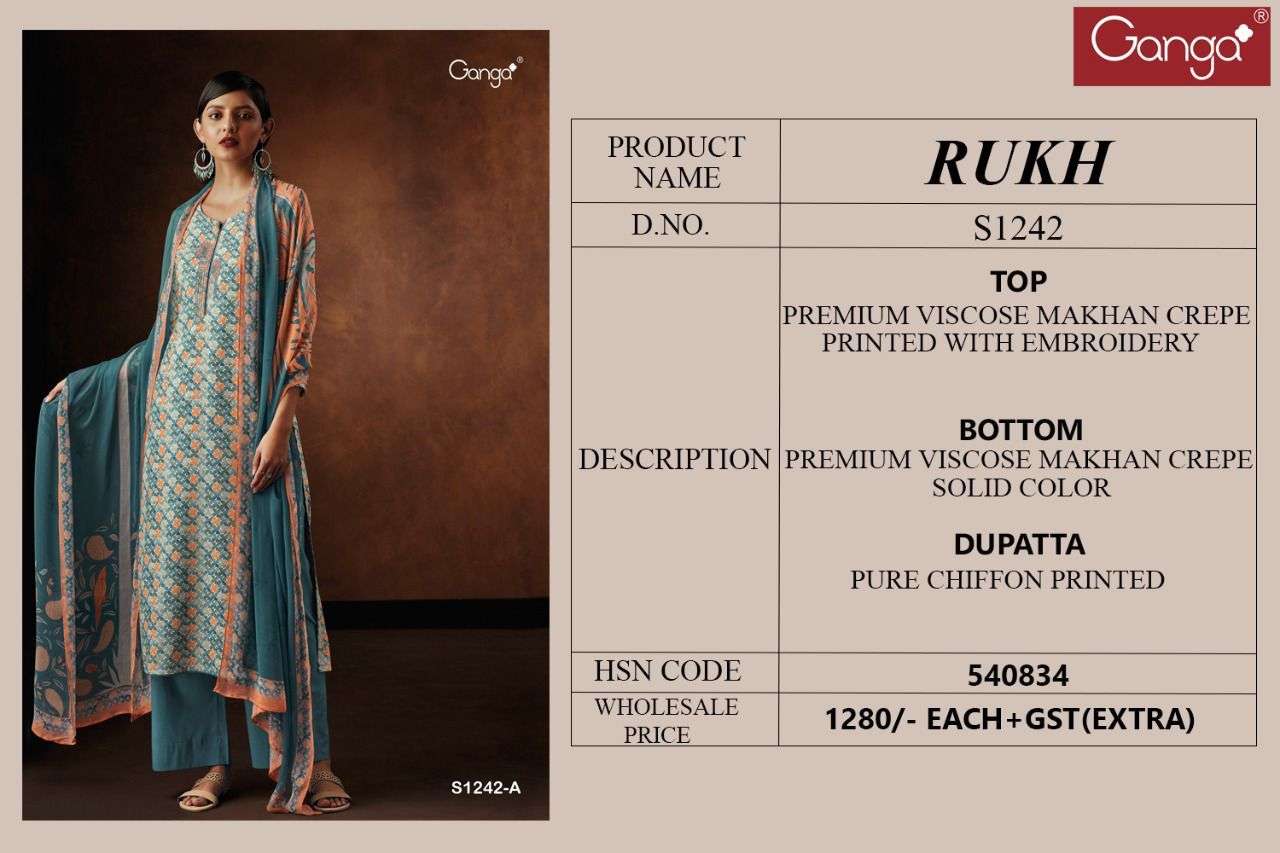ganga rukh 1242 premium viscose makhan crape punjabi dress material wholesale price 