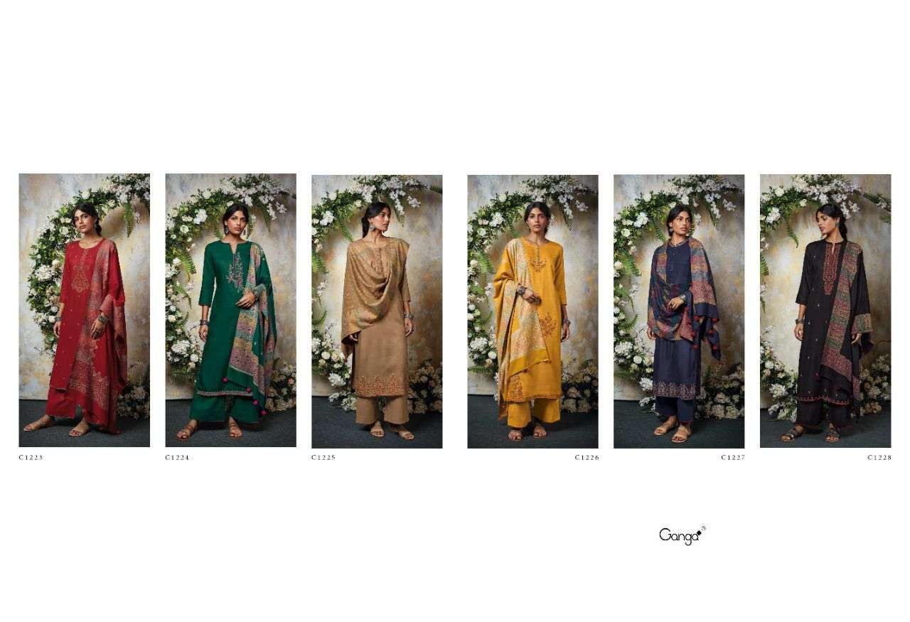 ganga sepale premium wool pashmina dress material catalog wholesale price surat