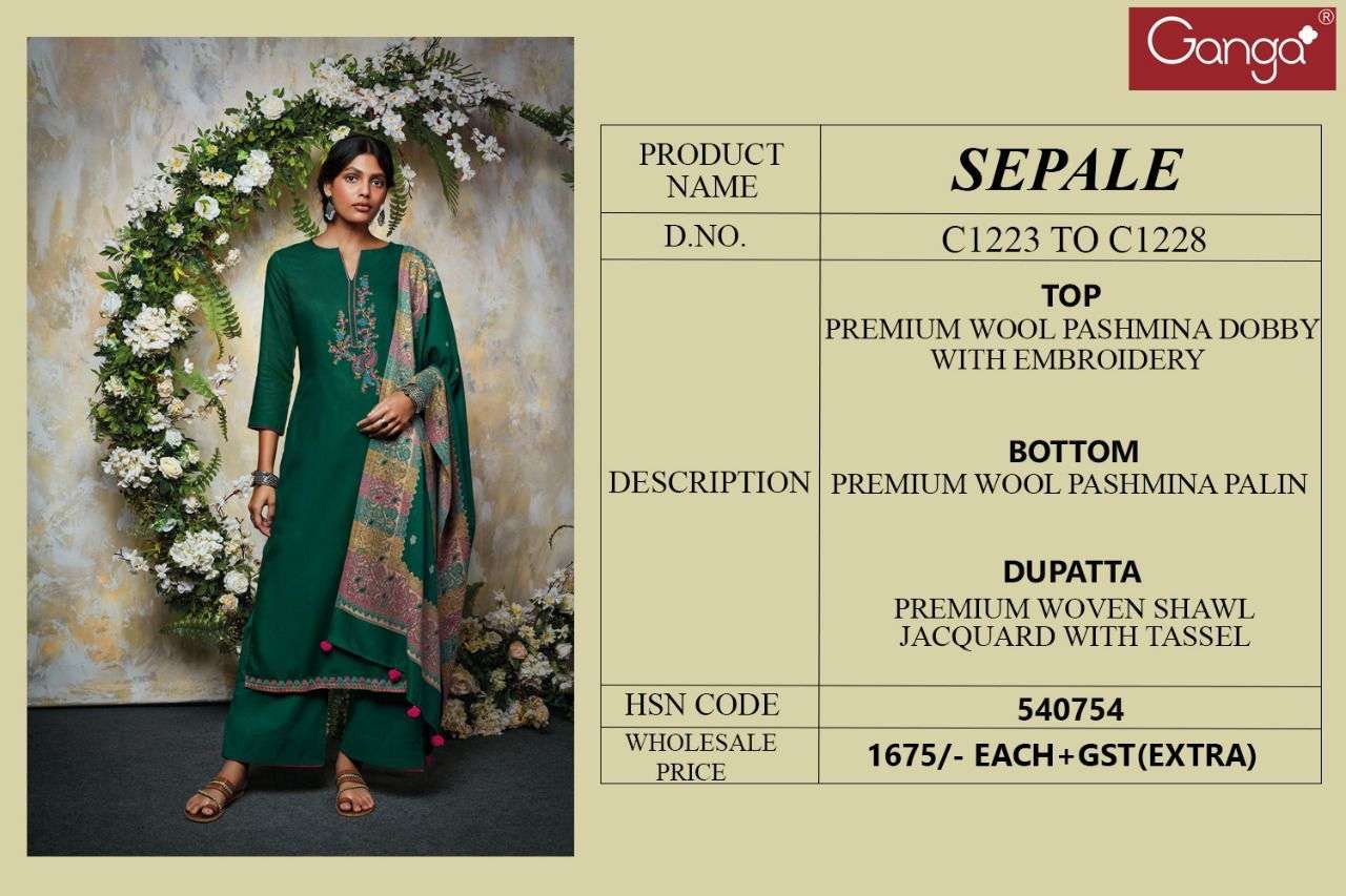 ganga sepale premium wool pashmina dress material catalog wholesale price surat