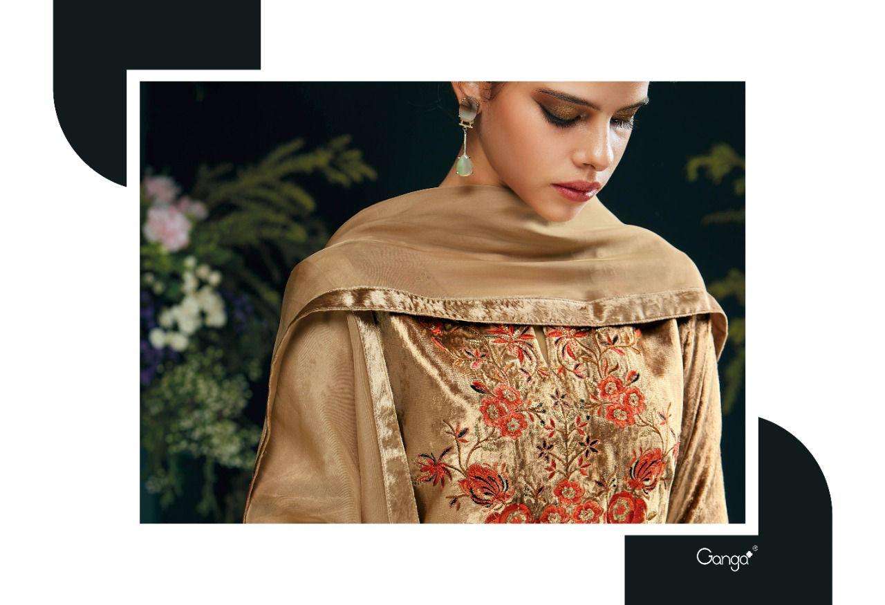 ganga the vintage blossom premium velvet embroidered suits collection surat