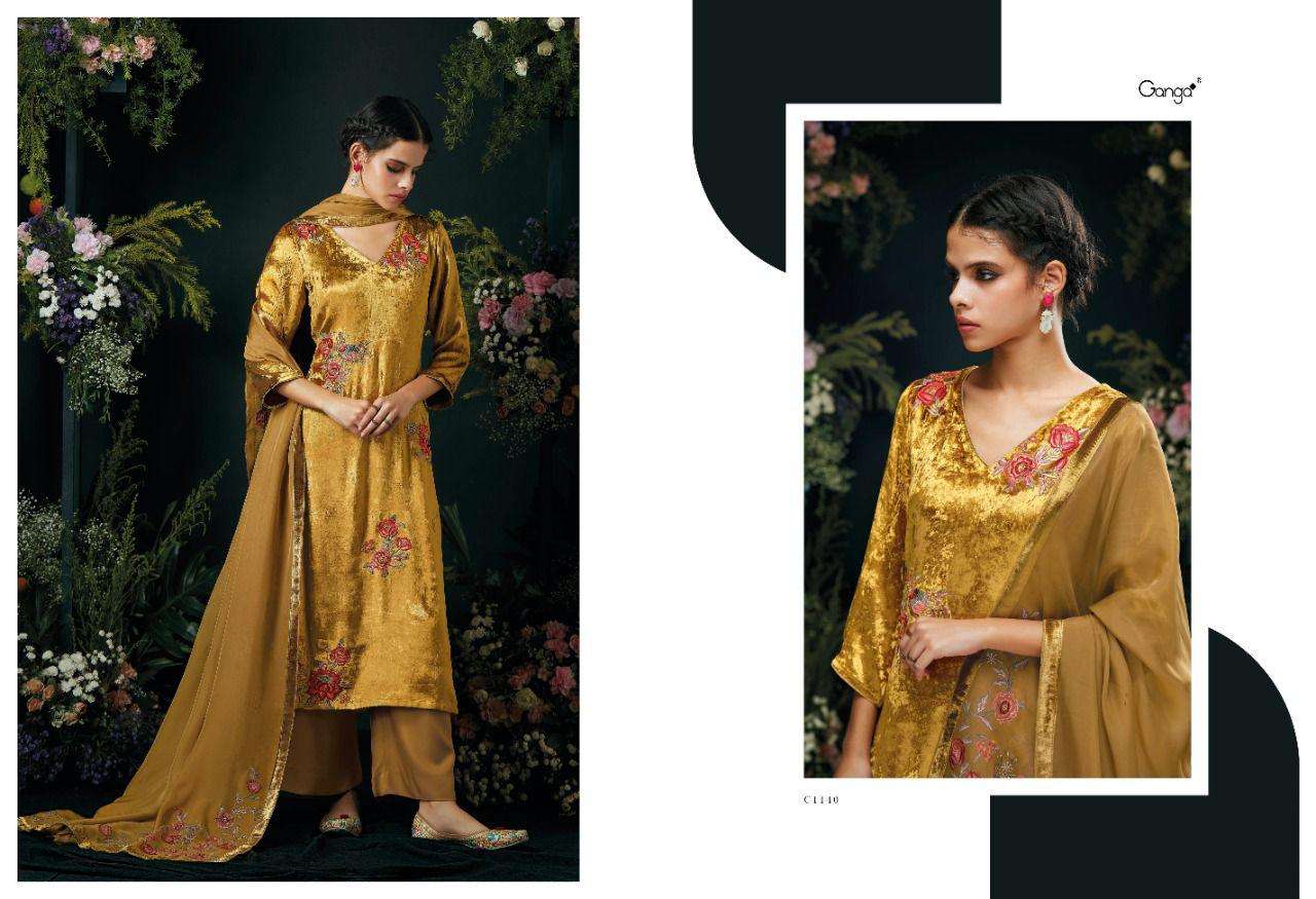 ganga the vintage blossom premium velvet embroidered suits collection surat