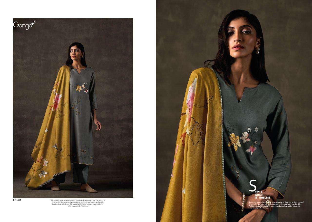 ganga timelss premium pure pashmina dobby printed salwar suits collection wholesale price 
