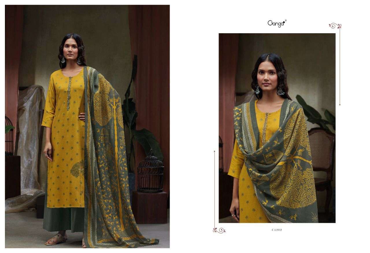 ganga zemira pure wool pashmina unstich dress material collection wholesale price 