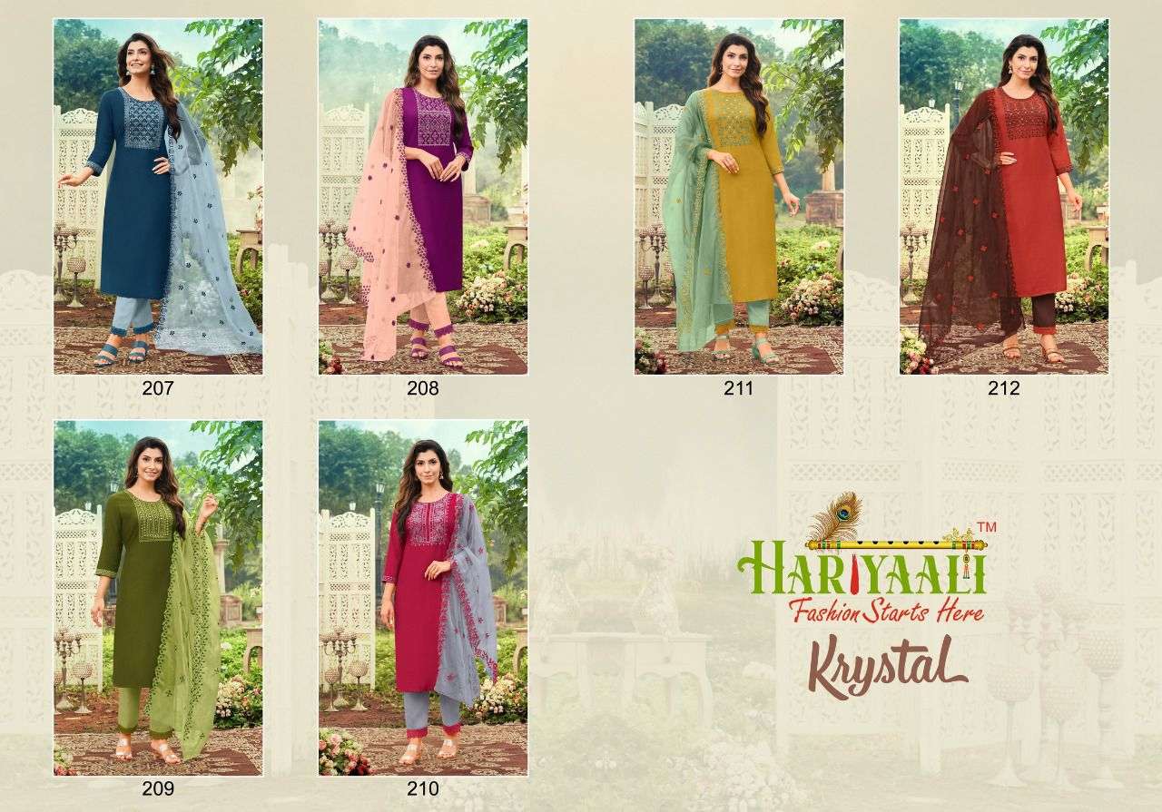 hariyaali krystal 207-212 series silk designer look fancy full stich salwar kameez wholessle price surat