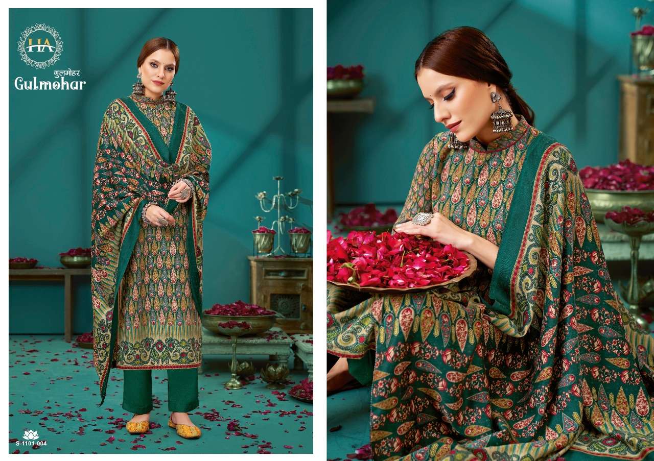 harshit fashion gulmohar pure wool pashmina low range winter salwar suits collection surat