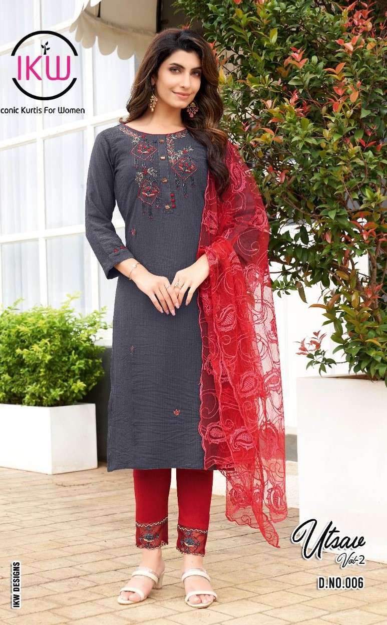 ikw utsav vol-2 001-006 series viscose silk designer ready made salwar suits wholesale dealer surat 