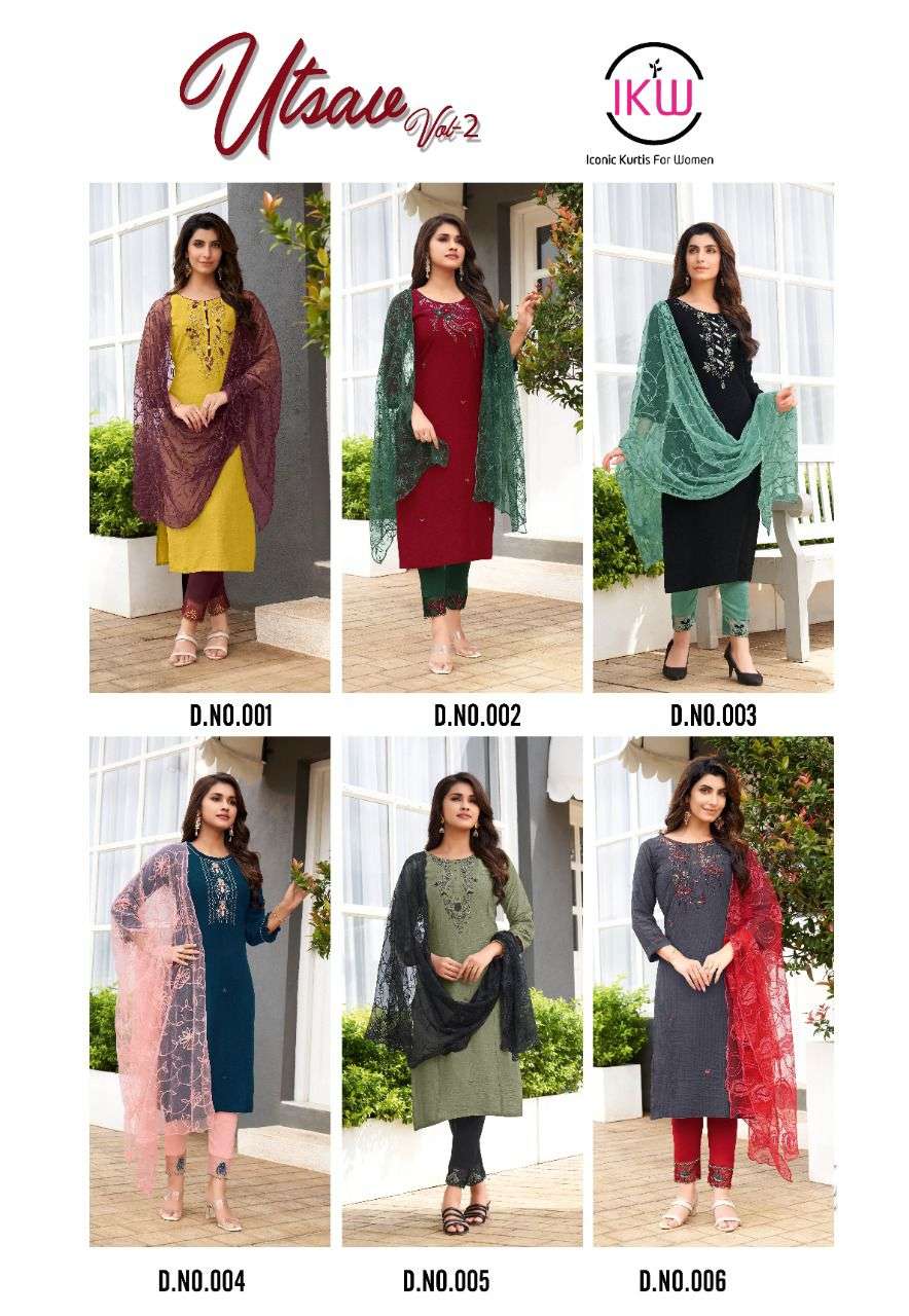 ikw utsav vol-2 001-006 series viscose silk designer ready made salwar suits wholesale dealer surat 