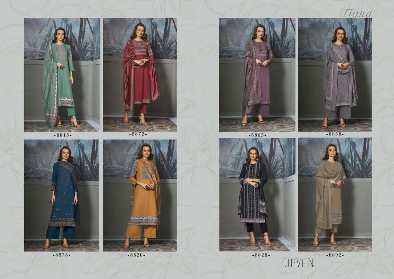 itrana upvan staple twill digital printed with handwork unstich dress material surat india