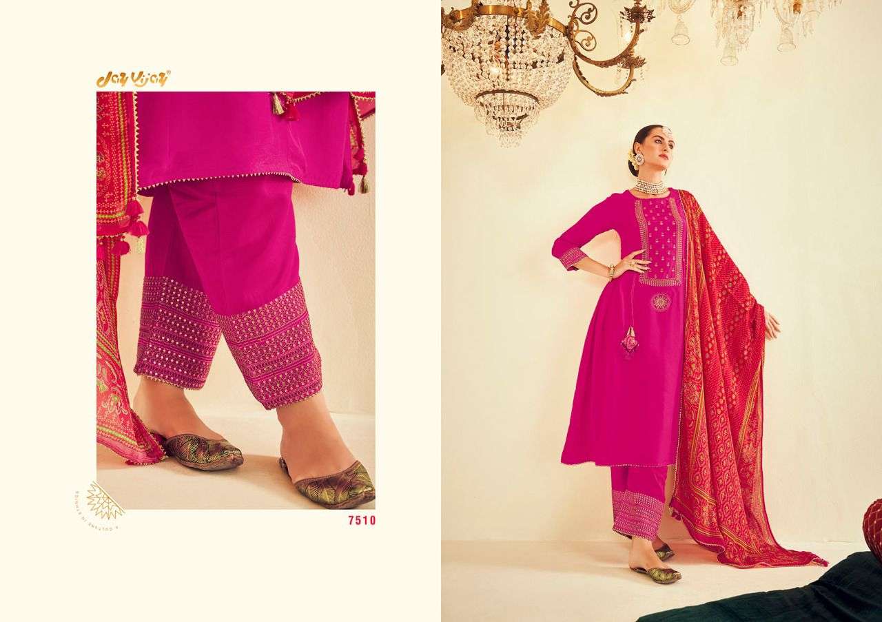jayvijay adah-e-mehfil 7501-7510 series pure russain silk fancy dress material collection wholesale price 
