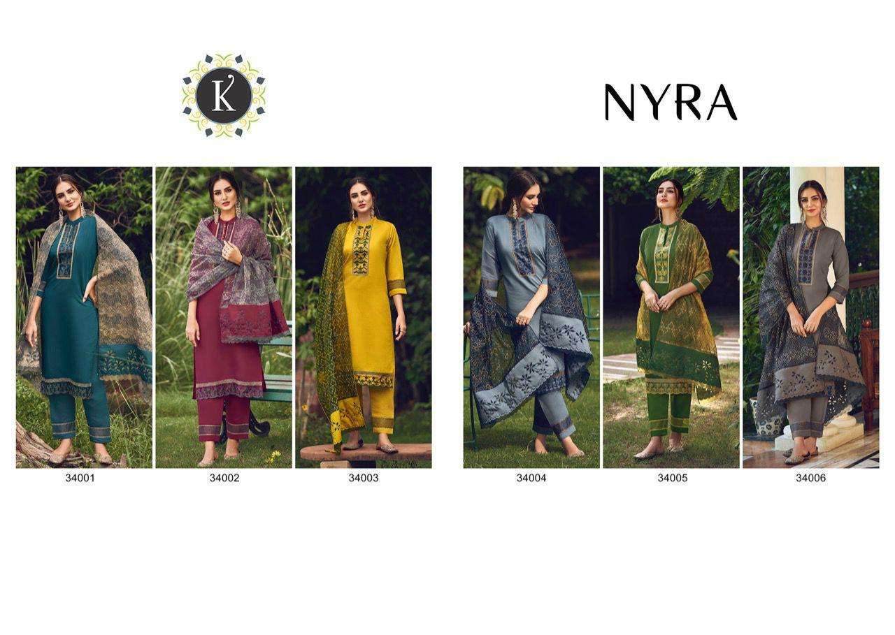 k-fashion nyra 1001-1006 pure viscose silk fancy kurtis bottom dupatta wholesaler surat