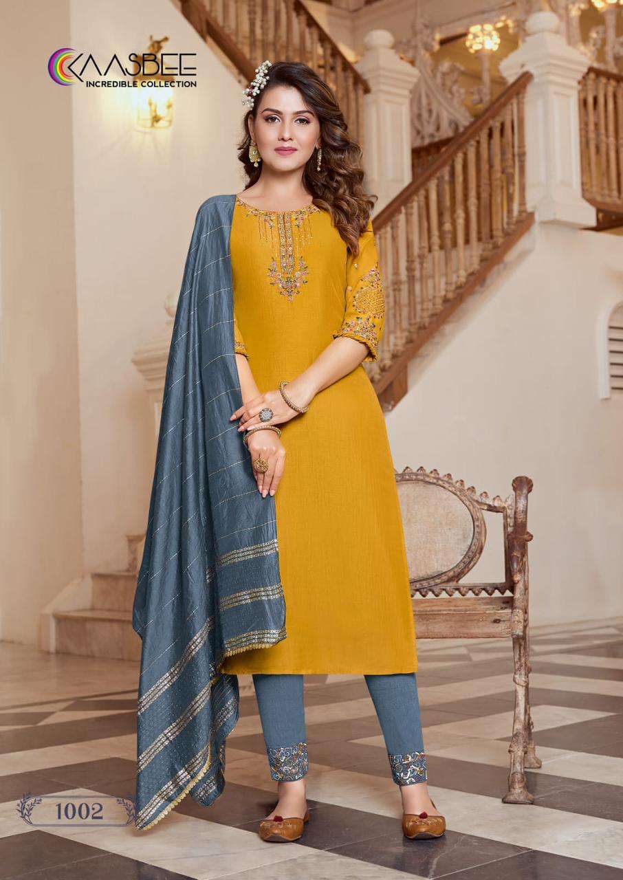 kaasbee shanvi 1001-1006 series chinnon exclusive ready made salwar suits online best price wholesaler 