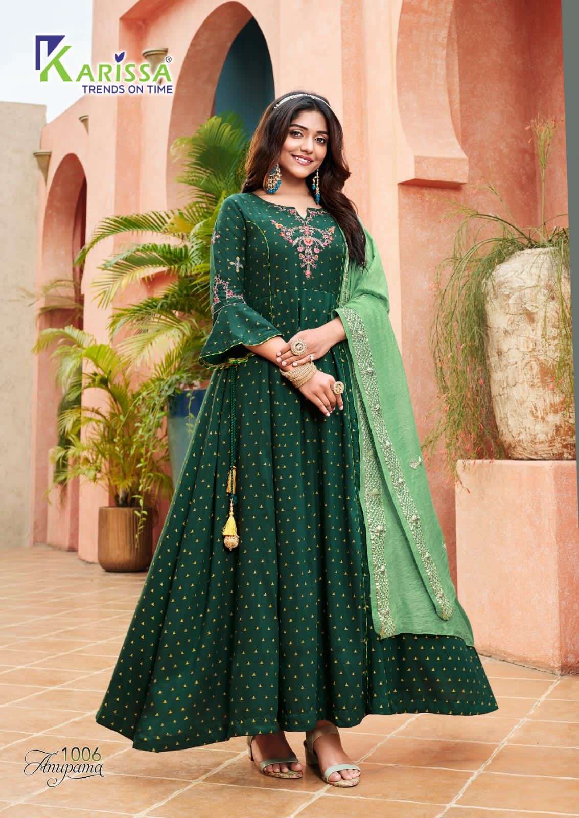 karissa trends anupama 1001-1006 series long designer gown with dupatta set wholesale price 