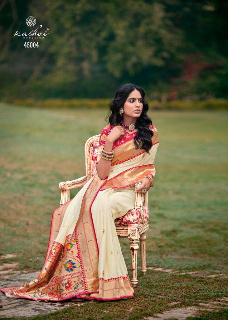 kashvi creation saffron pure silk with embroidery work designer sarees wholesaler surat