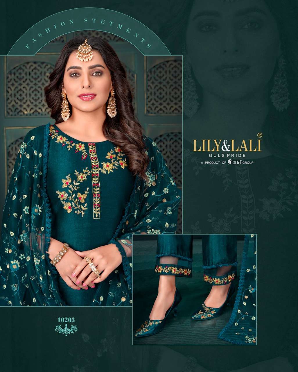 lily&lali maria vol-9 10201-10206 series super silk with handwork designer kurtis bottom with dupatta set wholesale price 