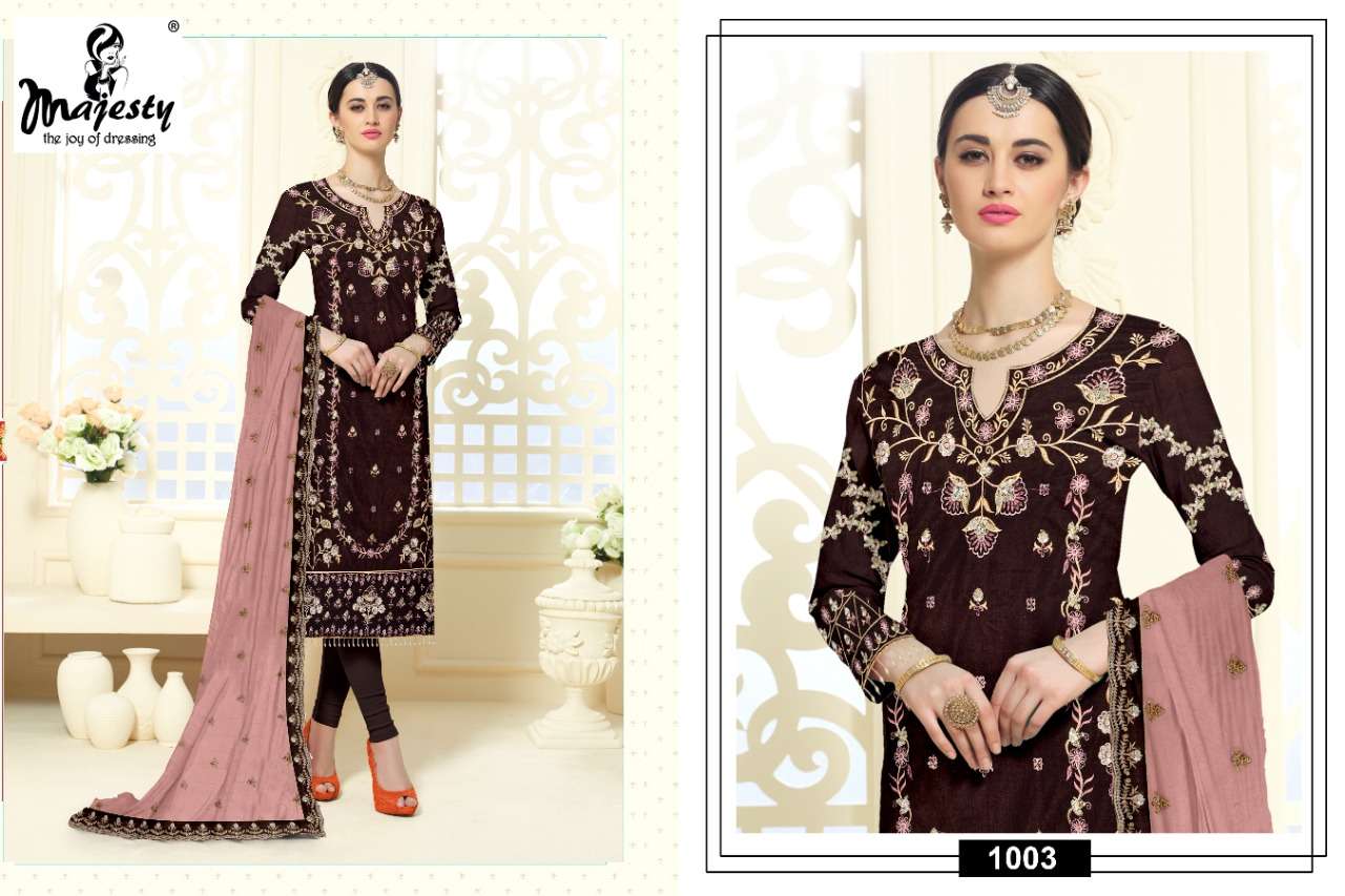 majesty anaya velvet 1001-1006 series designer look velvet with embroidered salwar kameez surat